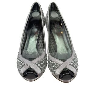Adrianna Papell Womens New in Box Silver Mesh Peep Toe Kitten Heel Slip on Pumps